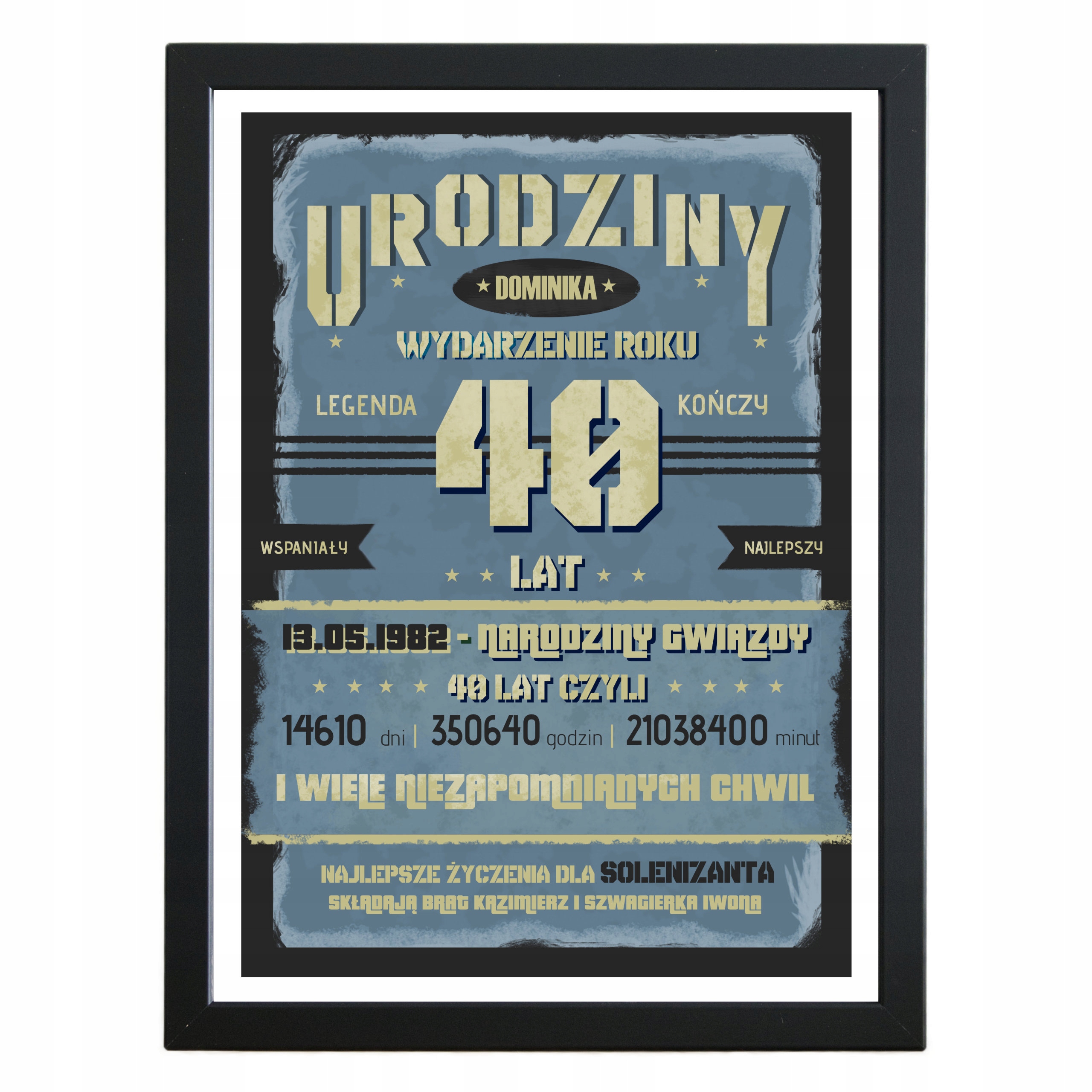 

Plakat A3 na 18 30 40 50 urodziny w ramie