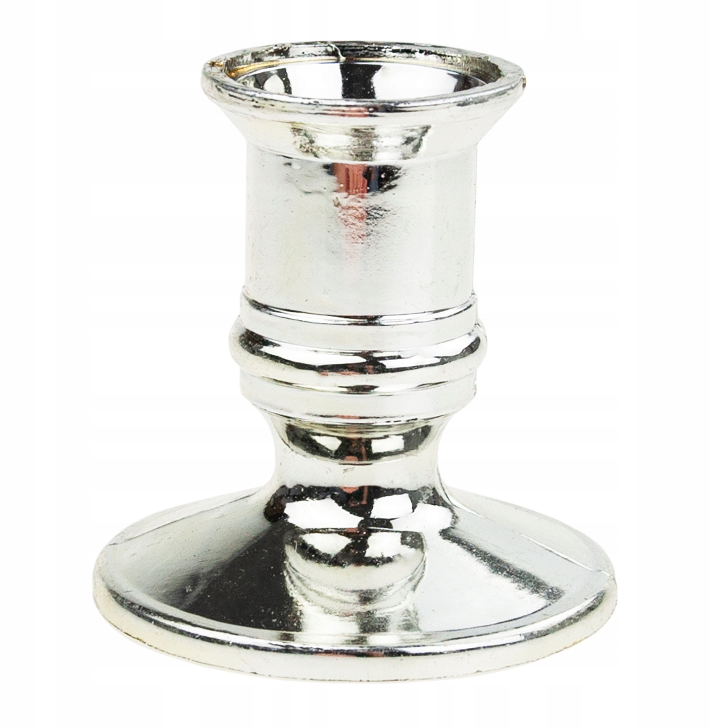 ŚWIECZNIK PLASTIKOWY POJEDYNCZY STOŻKOWY DO ŚWIEC DŁUGICH SREBRNY NA KOLĘDĘ