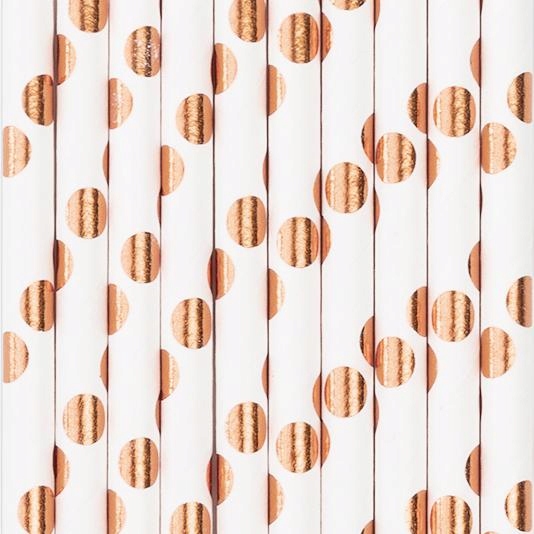 

Słomki papierowe kropki różowe złoto 10szt