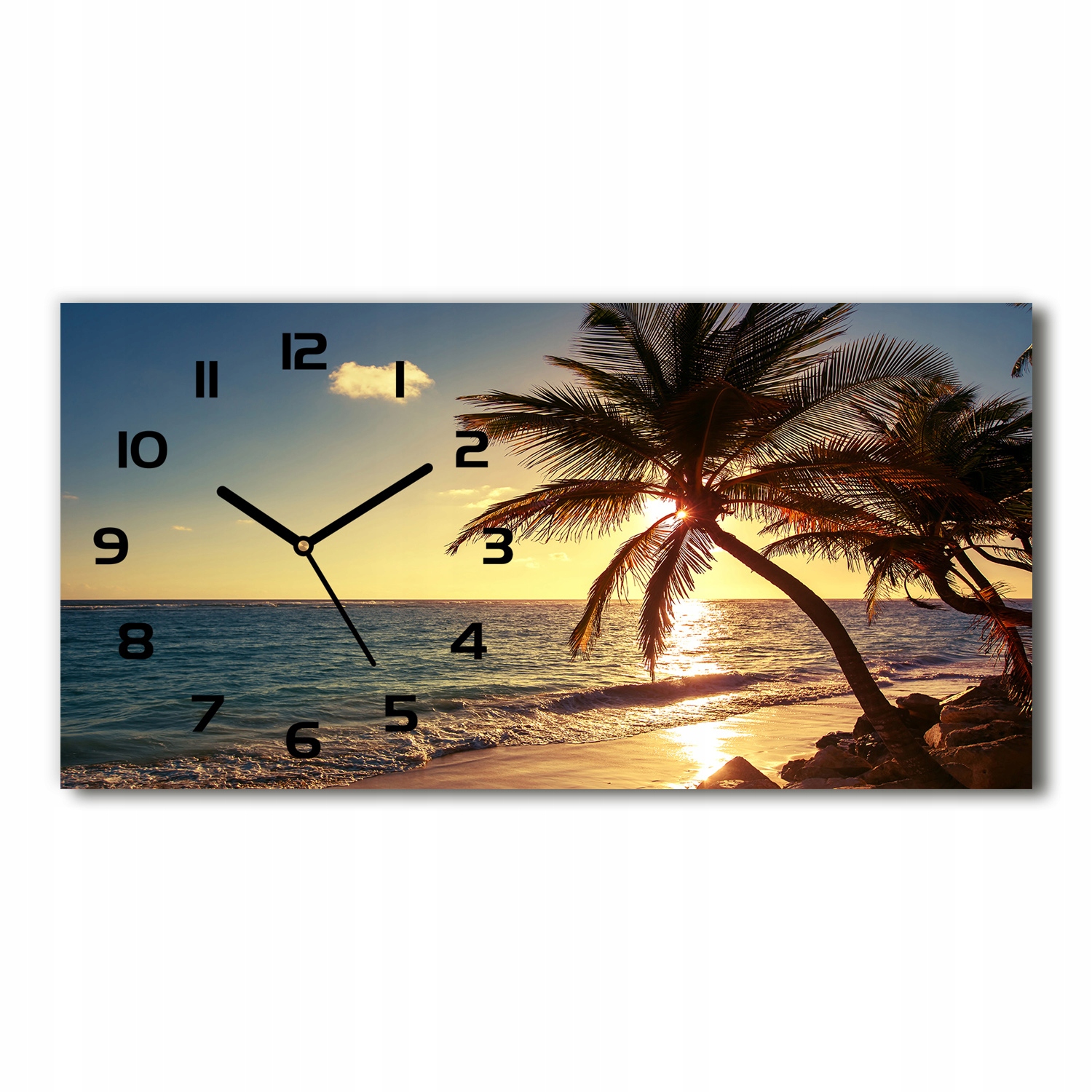 

Zegar ze szkła na ścianę Tropikalna plaża 60x30 cm