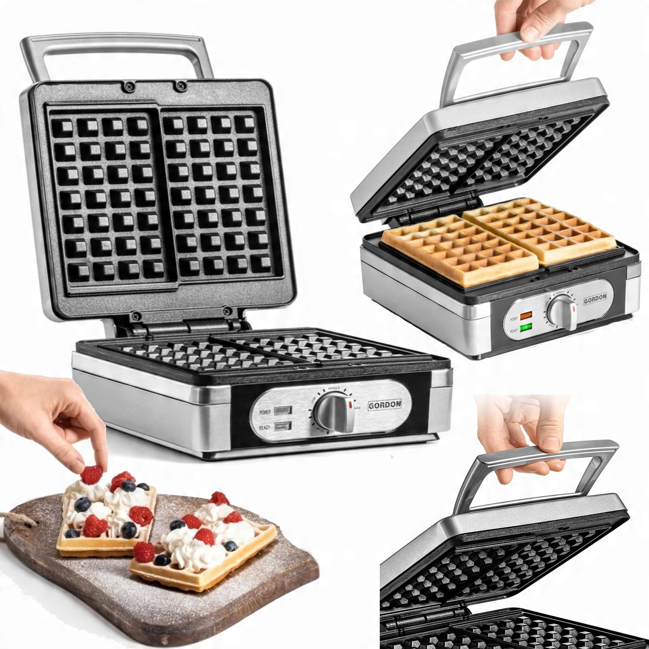 

Gofrownica 2 Duże Gofry Non-stick Duża Moc 1400W