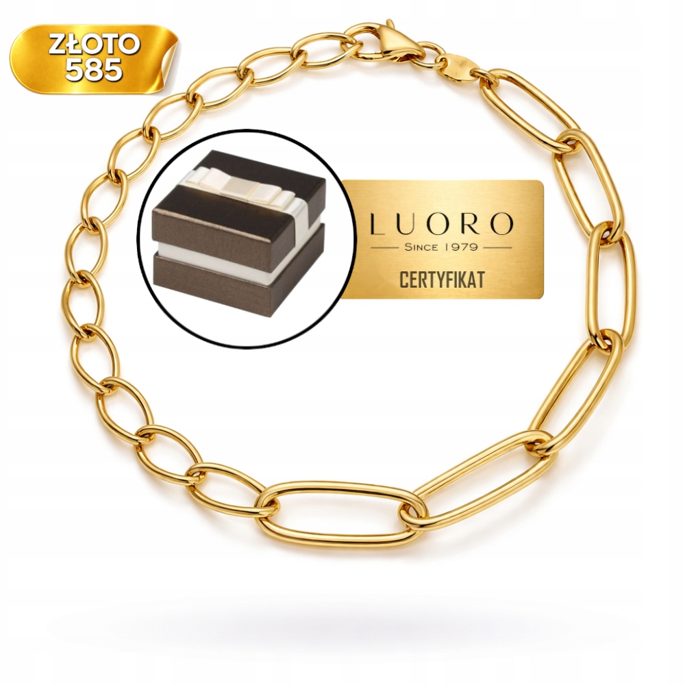 Náramek Zlatý 585 14K Dlouhé Oválné Články Žlutý 19 CM Elegantní