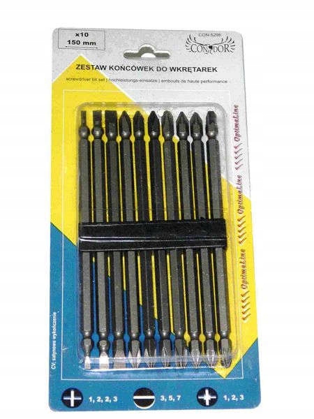 KOŃCÓWKI DO WKRĘTARKI ZESTAW 10 SZT DŁUGIE 150mm EAN (GTIN) 5902143110750