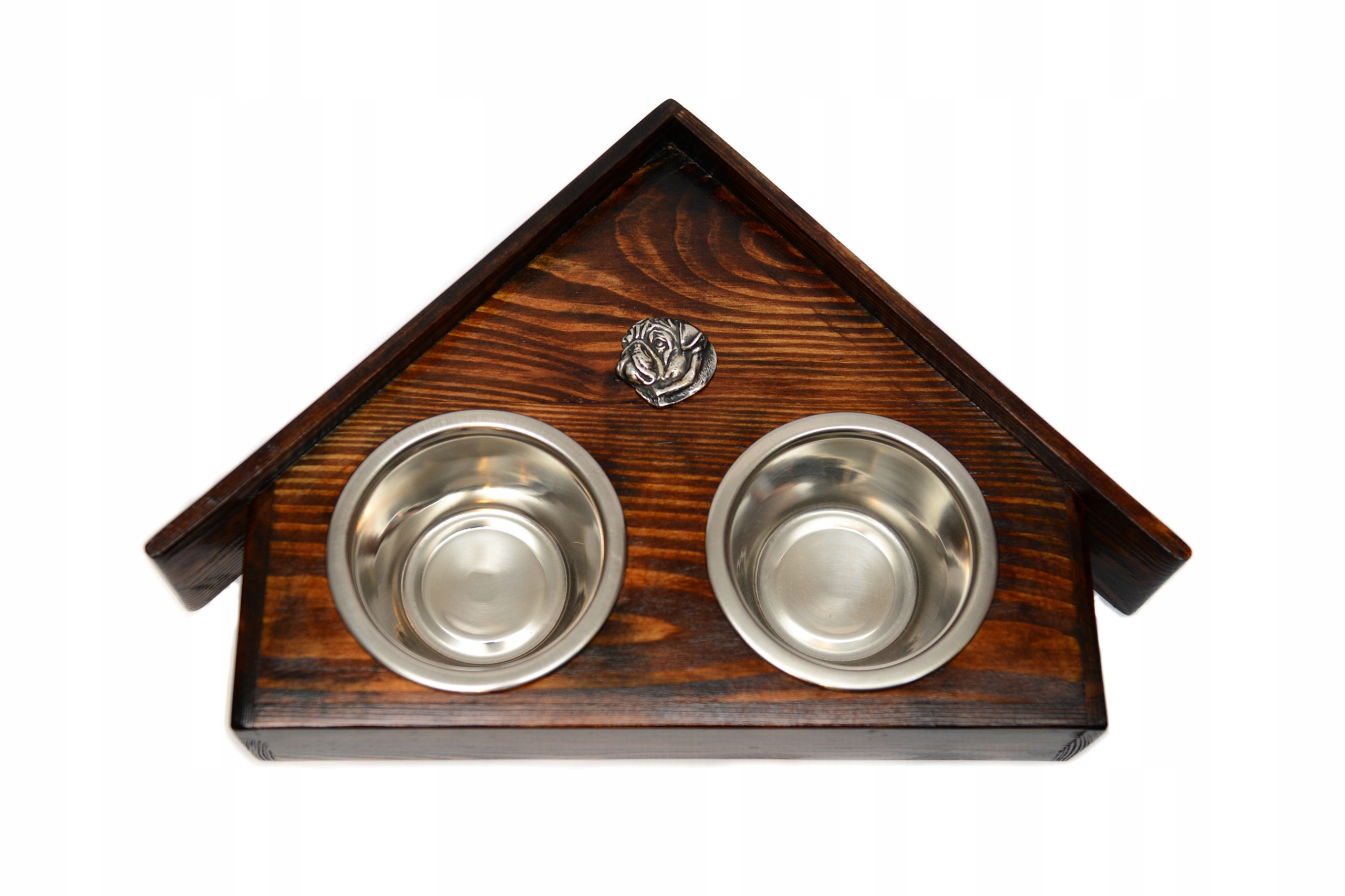 Stojan s miskami pro psa, masivní dřevo, pevné, ocelové misky Mops, Pug