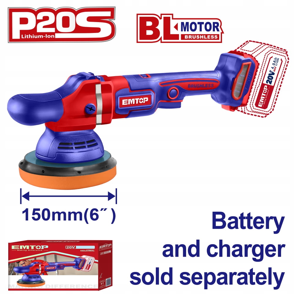 Akumulátorová leštička 150 mm 20 V P20S ELAP2015 Solo Emtop
