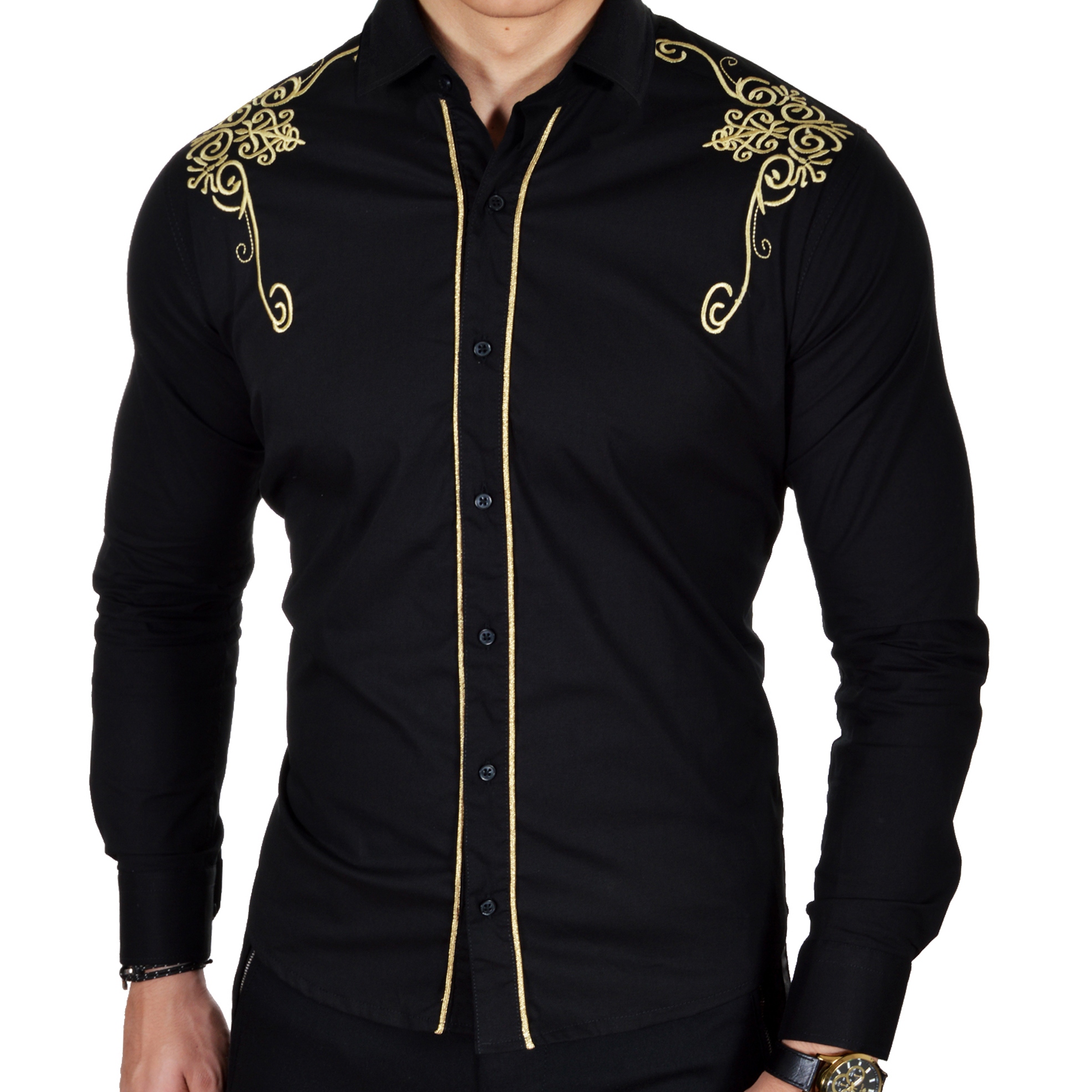 

Koszula Męska Wyszywana Haftowana Slim Fit