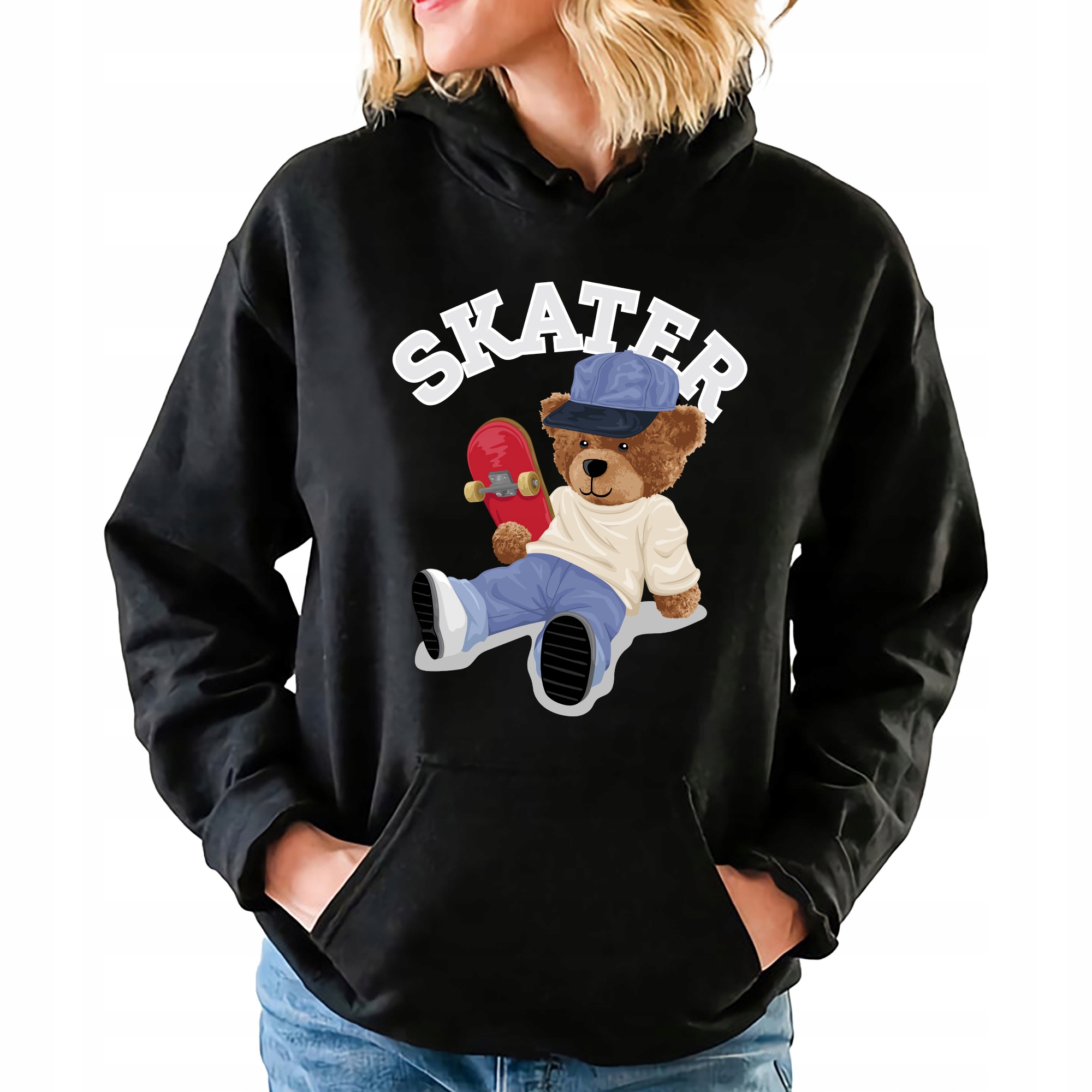 Pohodlná Mikina Černá Medvídek Skater Vzory XXL