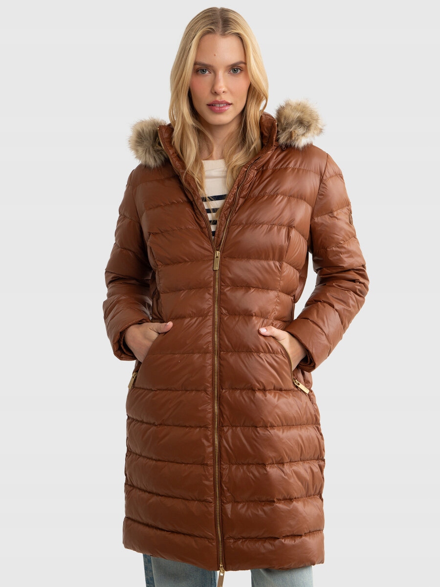 Big Star Dámský prošívaný hnědý péřový kabát Rosabel 804 L