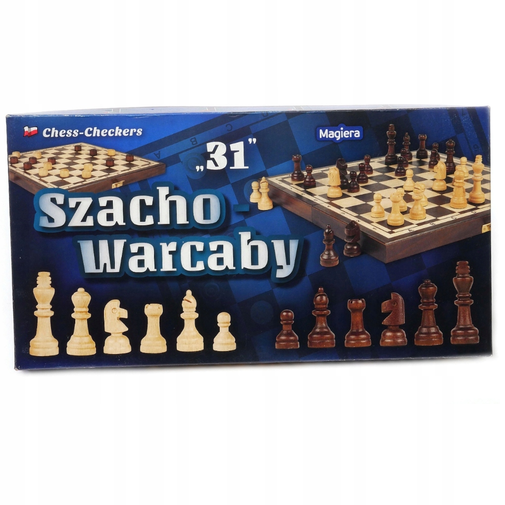 Szacho-Warcaby drewniane 31 Magiera 31,5cm 2w1 etui szachy
