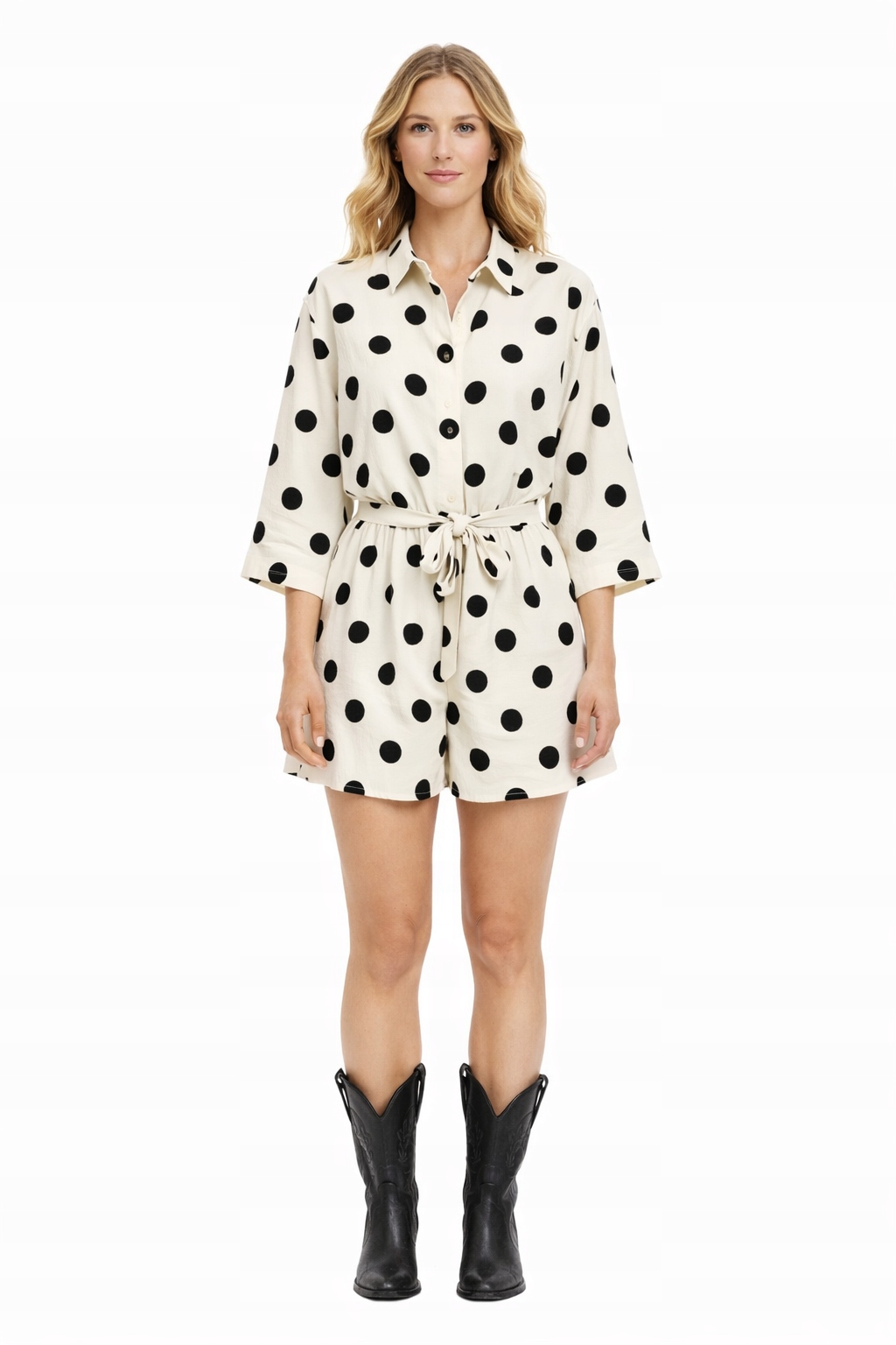 Krémová Kombinéza S Černými Hrášky A Volánem M 1I4A