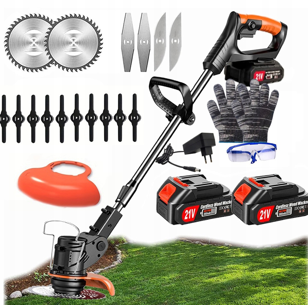 Podřezávač Na Trávy Křovinořez Akumulátorový Elektrický Zahradní 2x Aku 800W