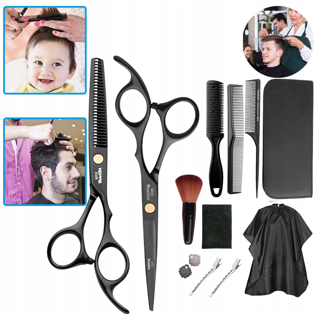 Akcesoria barberské nůžky degustace plášť sada V Pouzdru