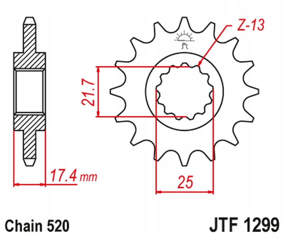 Jt Zębatka Przednia Honda Cb 250 '96-07' Vt/vtr 250 '98-17' (łańc. 520)