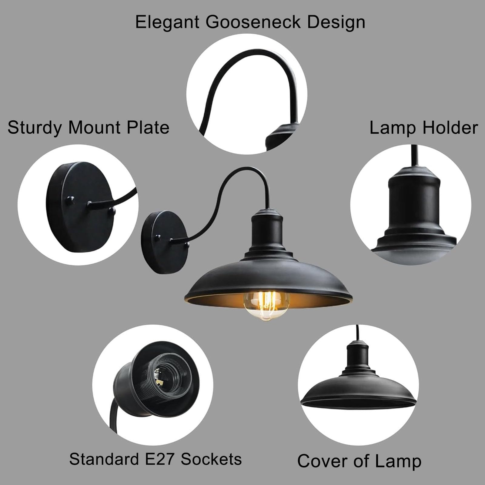 Lampa Zewnętrzna Ścienna Industrialna Czarna Aluminiowa E27 IP65 WYQSX — miniatura 4