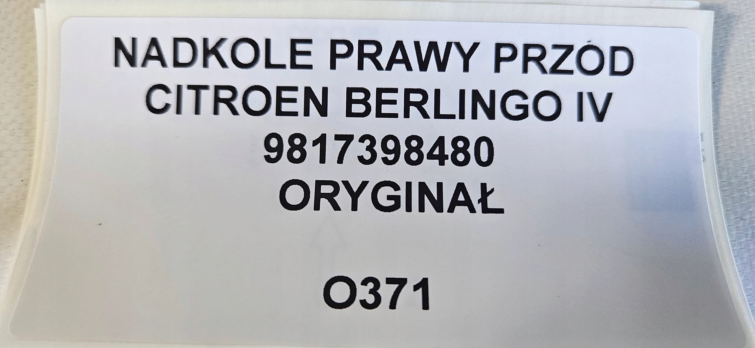 mudguard right front CITROEN BERLINGO IV 9817398480