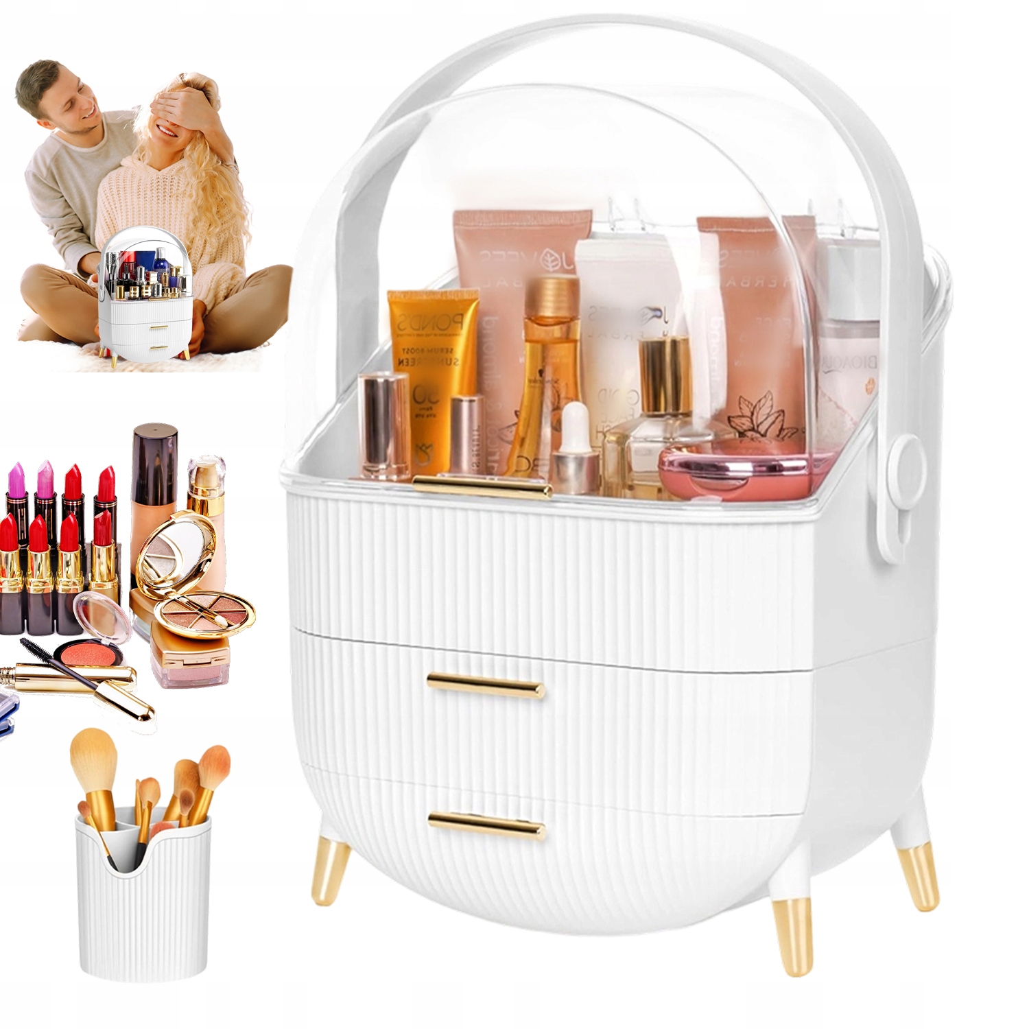 Plastový Organizér Na Make-up 3 Úrovně S Otočnou Rukojetí