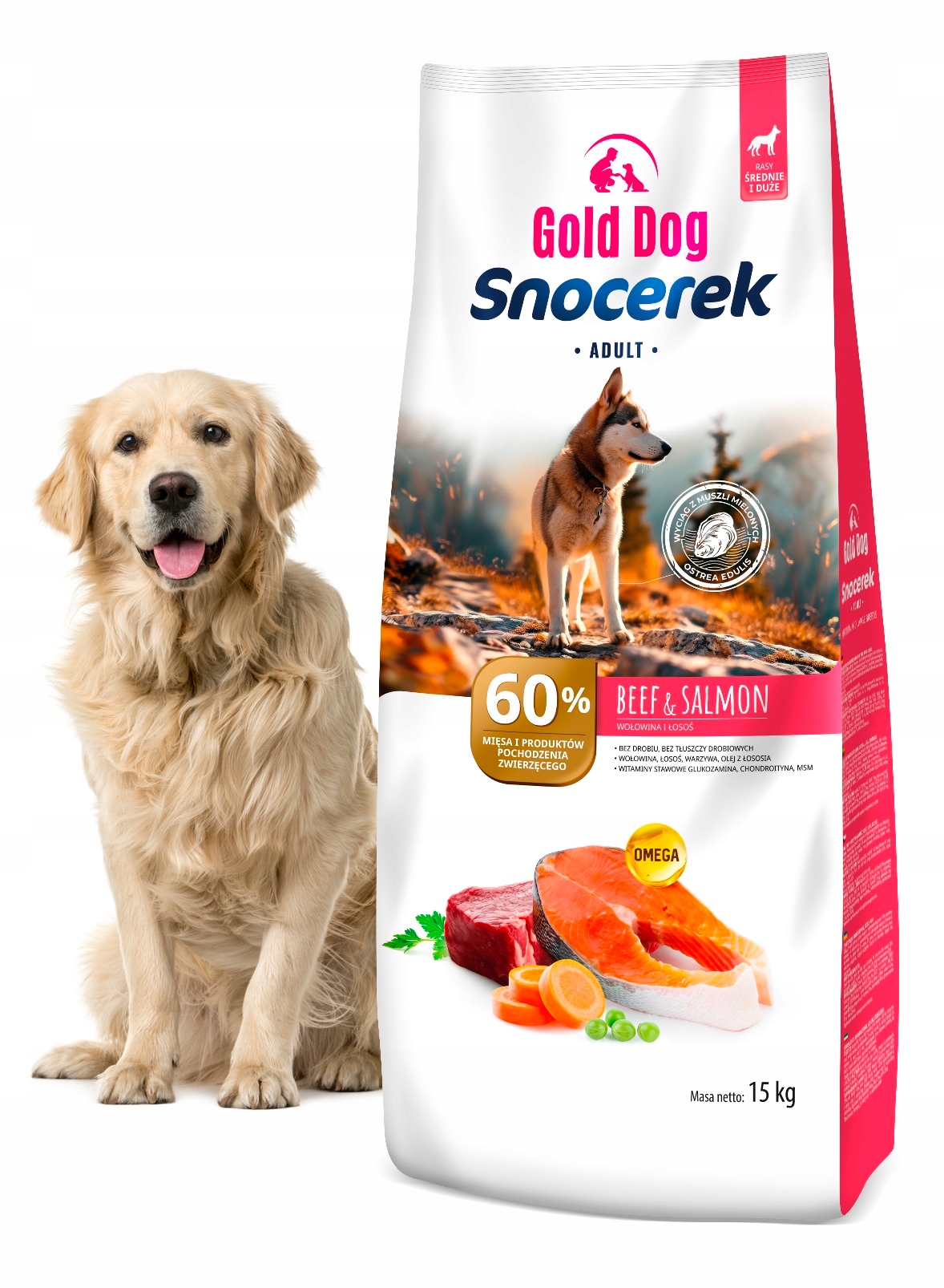 Levně Krmivo pro psa Labradora Ovčáčka Gold dog Snocerek 15 kg hovězí maso bez drůbeže