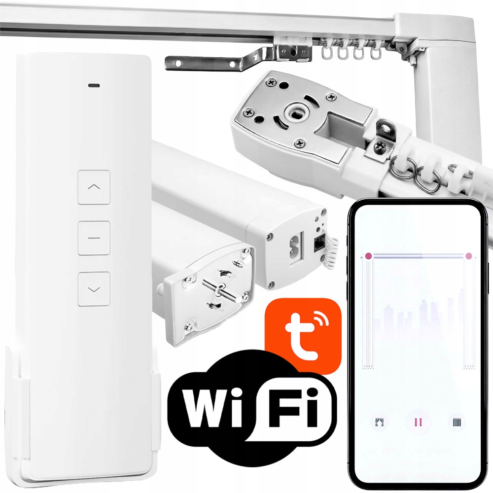 Karnisz elektryczny 6.2m silnik zasłon z pilotem akcesoria WiFi Tuya