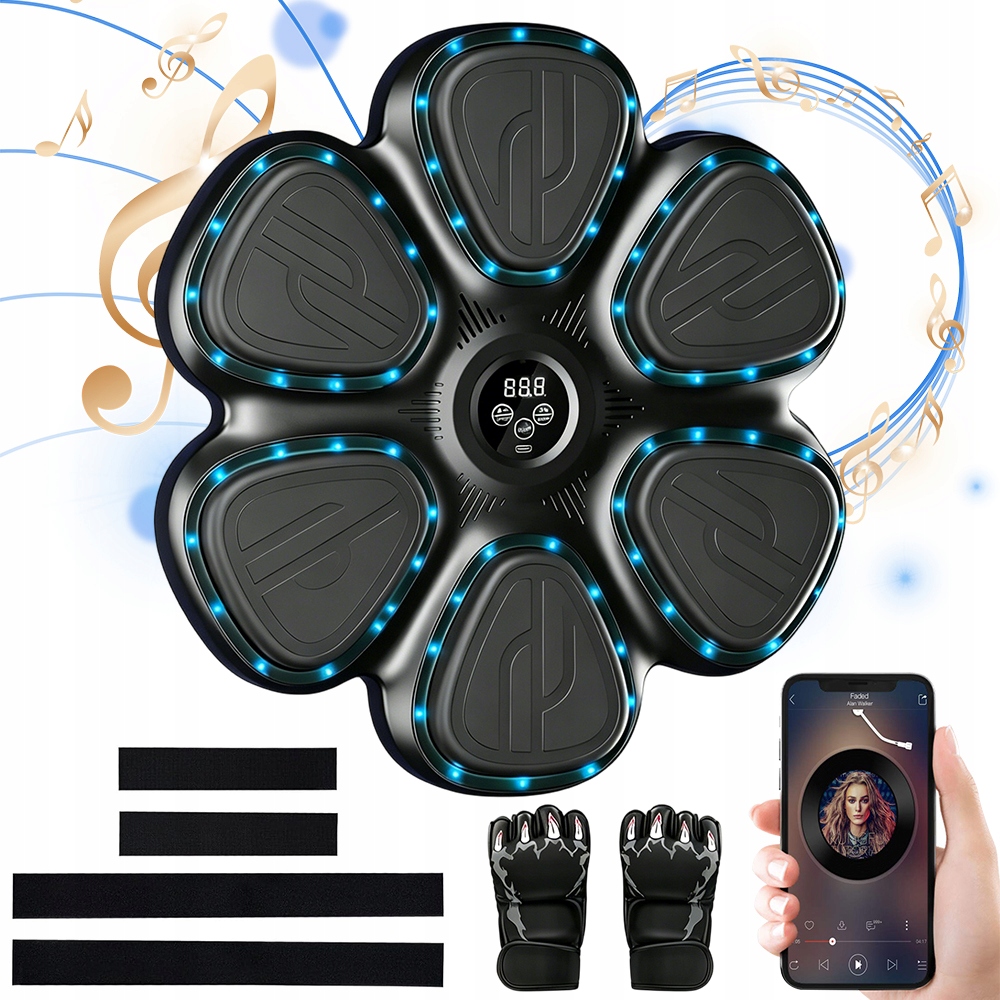 Bluetooth hudební boxovací štít na zeď s Led počítadlem černé rukavice