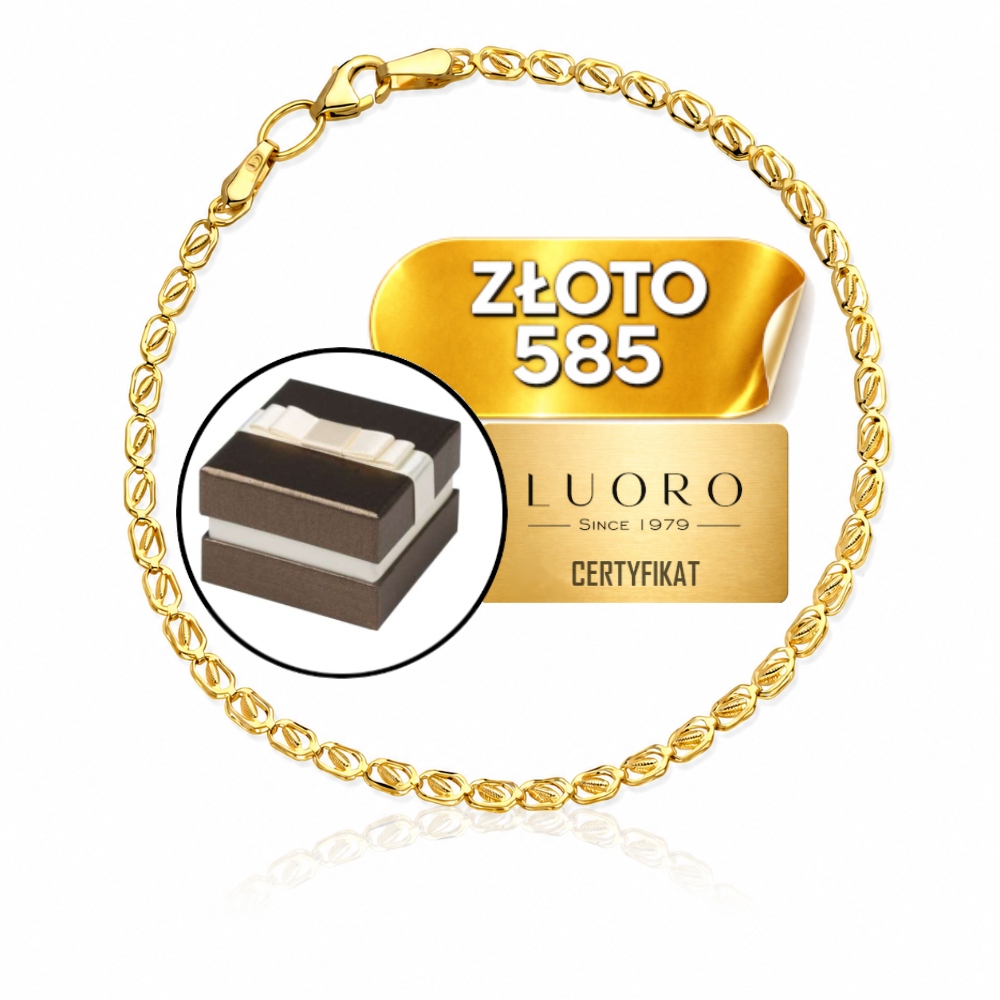Náramek Zlatý 585 14K Oválné Články 18,5 CM Elegantní, Jemný