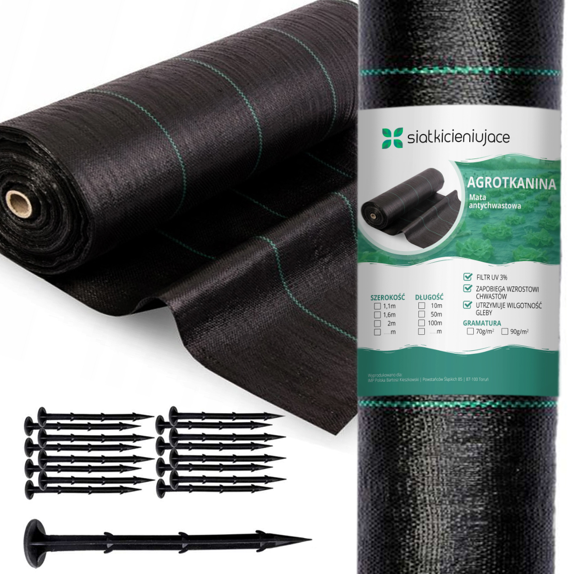 Agrotkanina Antychwastowa Agrowłóknina 1,6x50m 70g Uv+ Premium 3% +szpilki