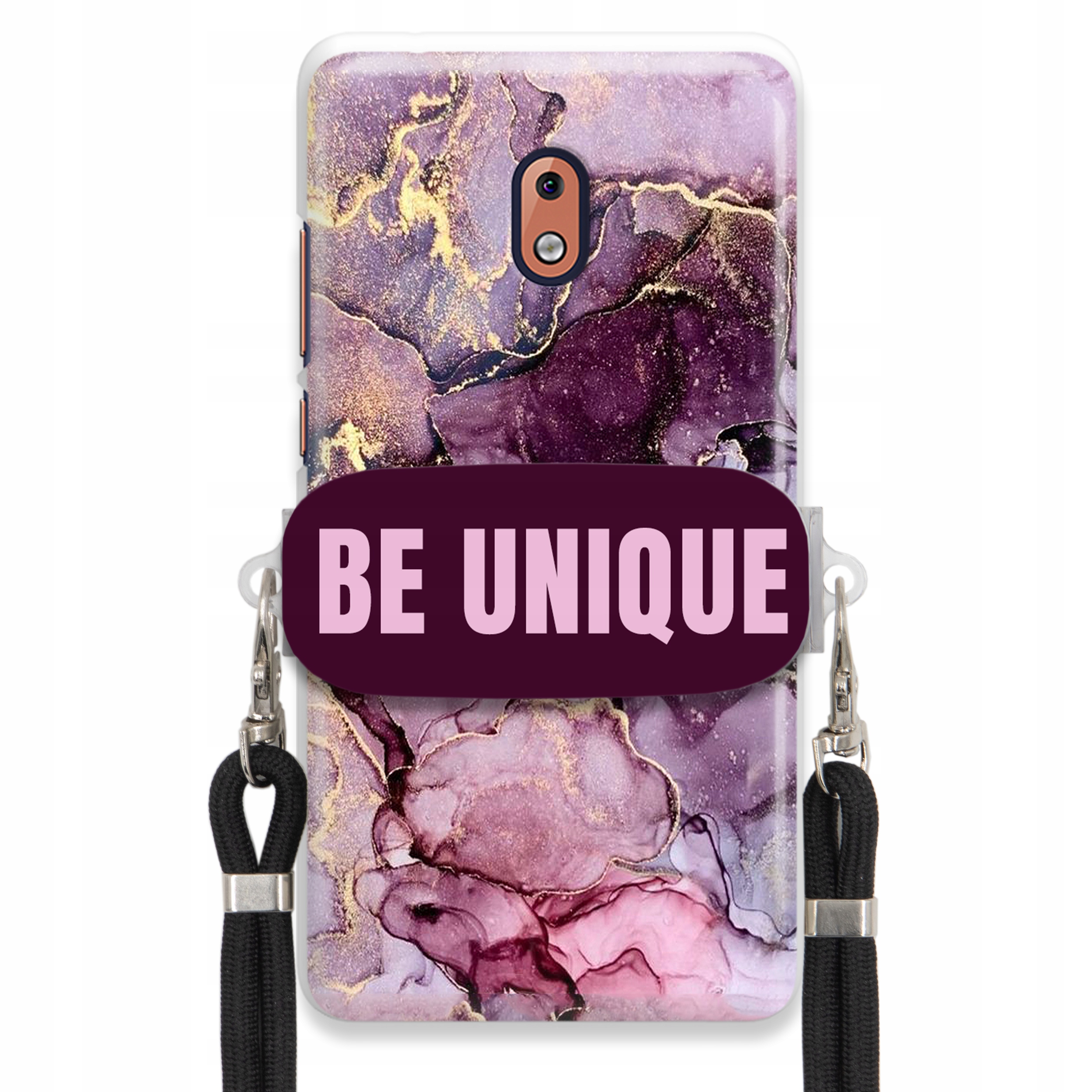 Prémiové puzdro pre Nokia 2.1 držiak na šnúrku Čierny fialový mramor