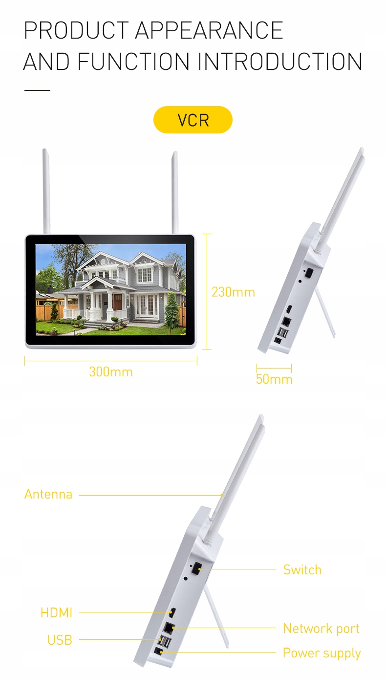 ZESTAW 4 KAMER WIFI 3MPX Z NVR LCD TUYA SMART LIVE Wyjścia wideo HDMI