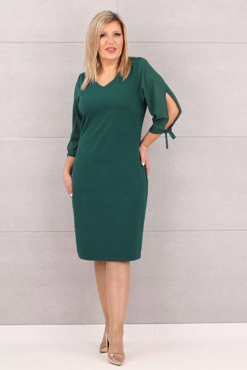 ELEGANCKA SUKIENKA Z SZYFONOWYM RĘKAWEM WIĄZANA POLSKI PRODUCENT Rozmiar 48