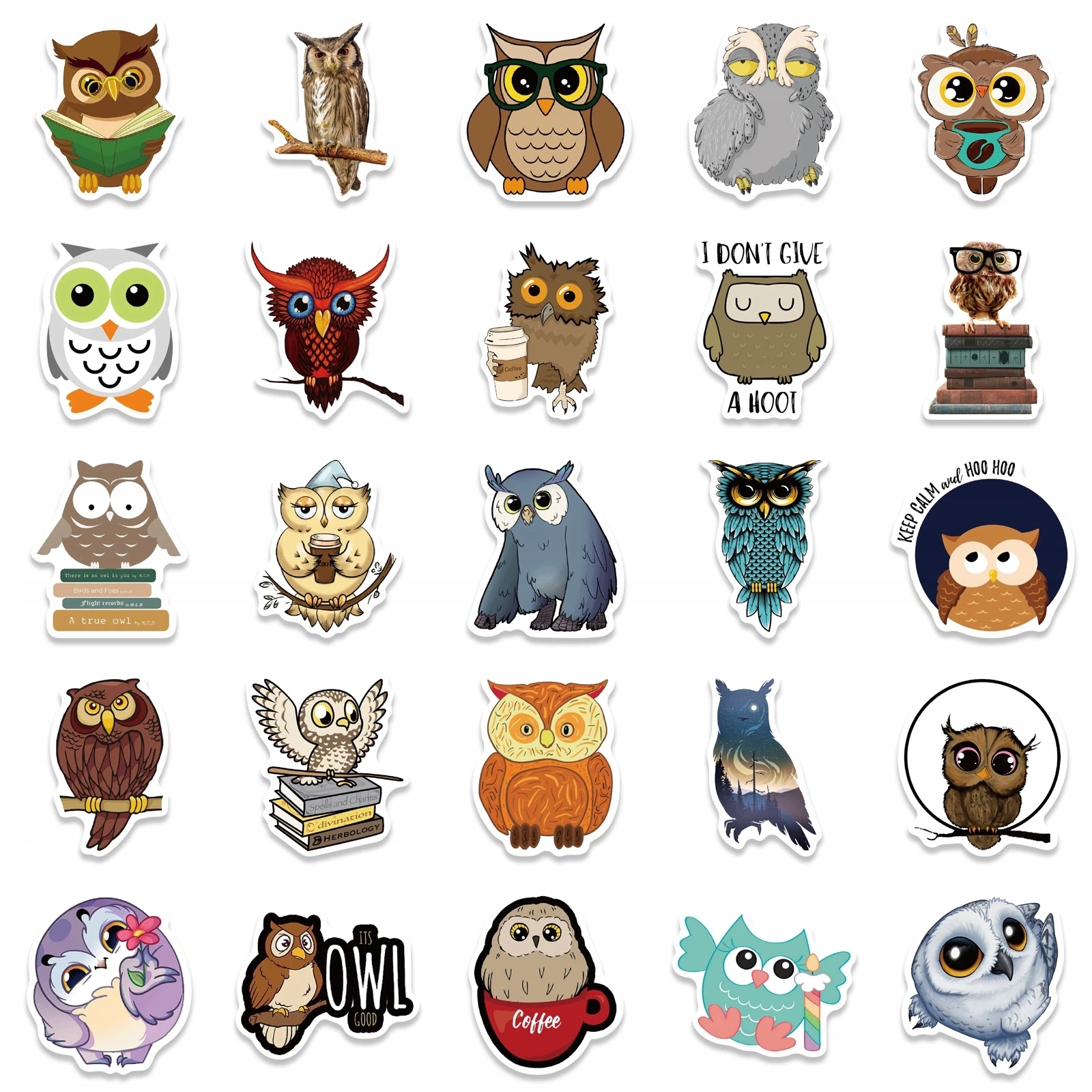 SOWKA SOWA MIX UROCZE NAKLEJKI WODOODPORNE WLEPKI TOP 50 szt