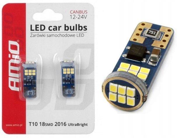 

W5W Led Amio Canbus Postojówki 2x Krótkie 12V-24V