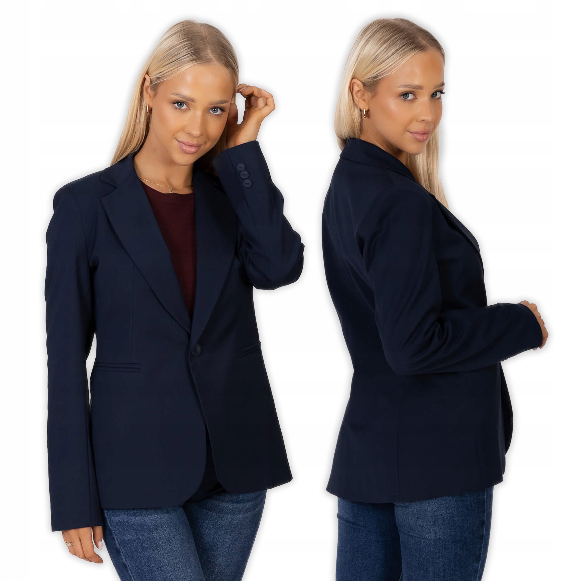 Klasická sako vypasovaná bunda Bb se zapínáním na knoflík, modrá 40