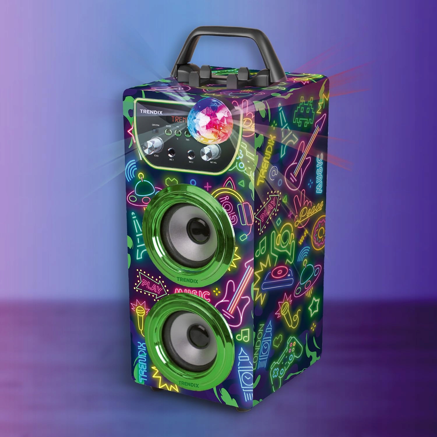 TRENDIX Karaoke Dla Dzieci Neon Świat Z 2 Mikrofonami Różowy Bluetooth USB — miniatura 6