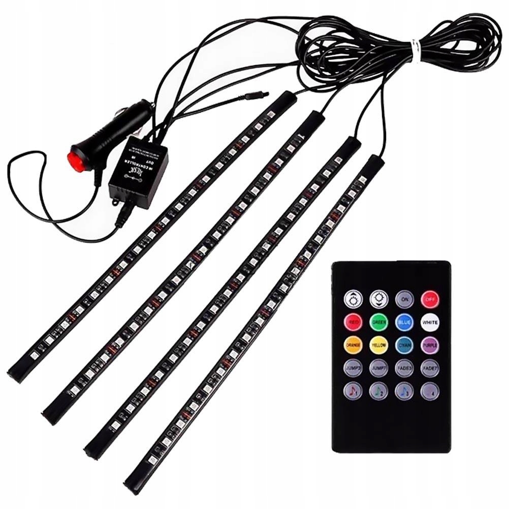 DEKORACYJNE ŚWIATŁO SAMOCHODOWE LED RGB Z REAKCJĄ NA MUZYKĘ I DŹWIĘK