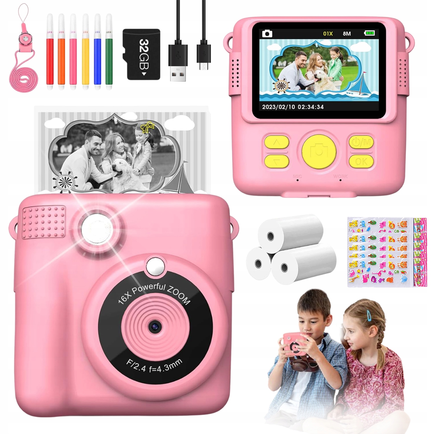 Mini Tiskárna Fotoaparát Pro Děti Okamžitá Termální Růžová