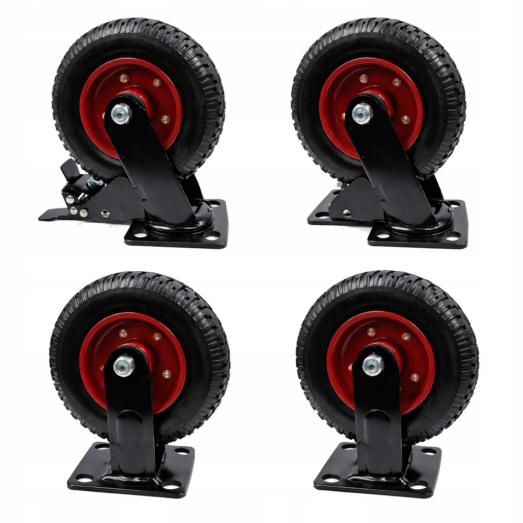 Sada Transportních Kol 206 mm 940 kg 2x Brzda 2x Otočná Silná Guma