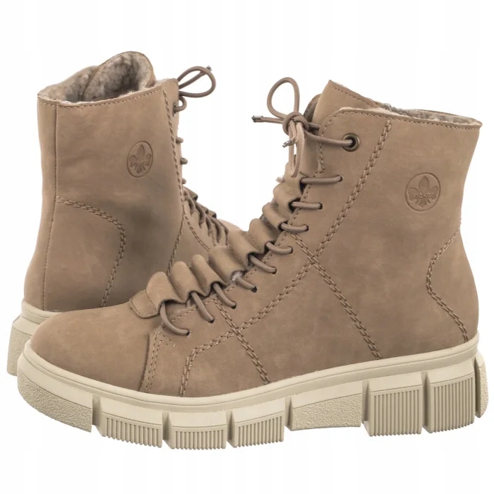 Boty Kotníkové Boty Kožené Dámské Rieker Béžové X3428-20 Béžová