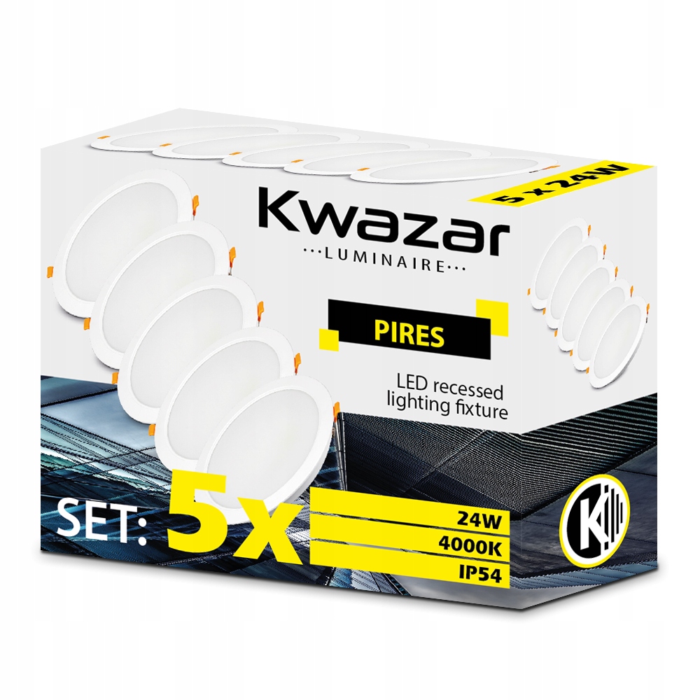 

5 X Panel Podtynkowy Sufitowy 24W IP54 15%