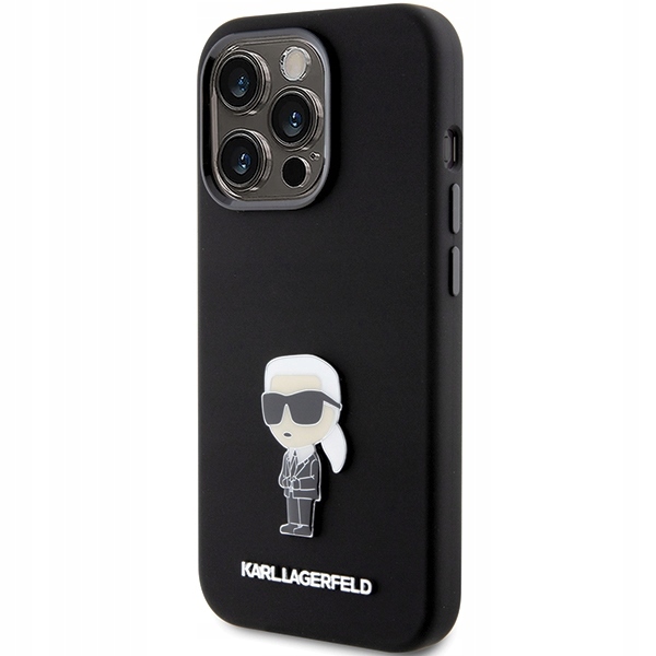 Karl Lagerfeld Silicone Ikonik Metal Pin Pouzdro pro iPhone 15 Pro (černé)