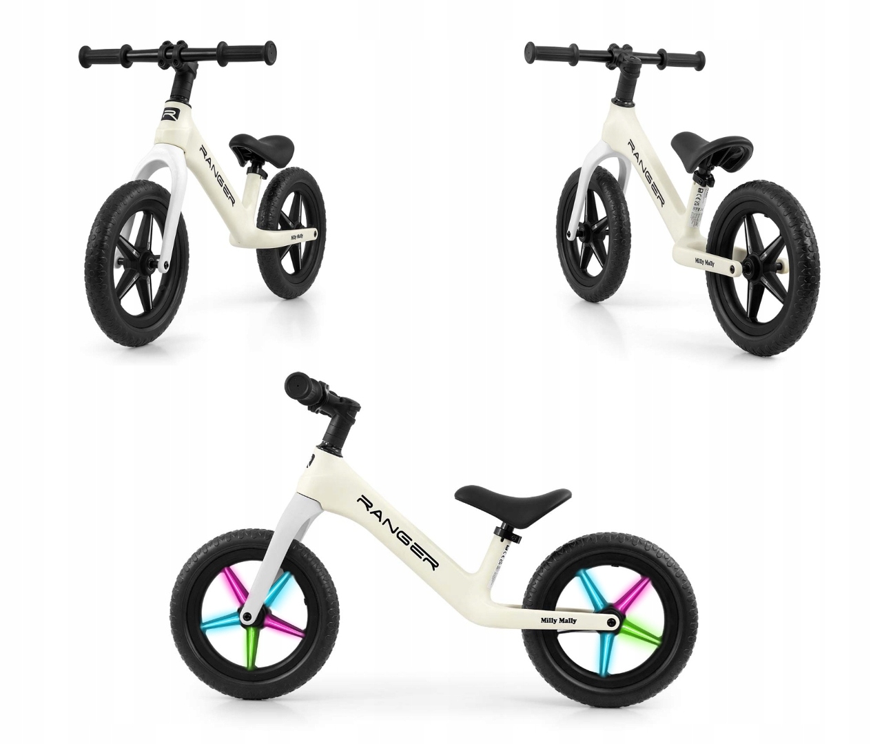 Rowerek Biegowy dla dziecka koła Eva 12" Led Ranger Flash Milly Mally White
