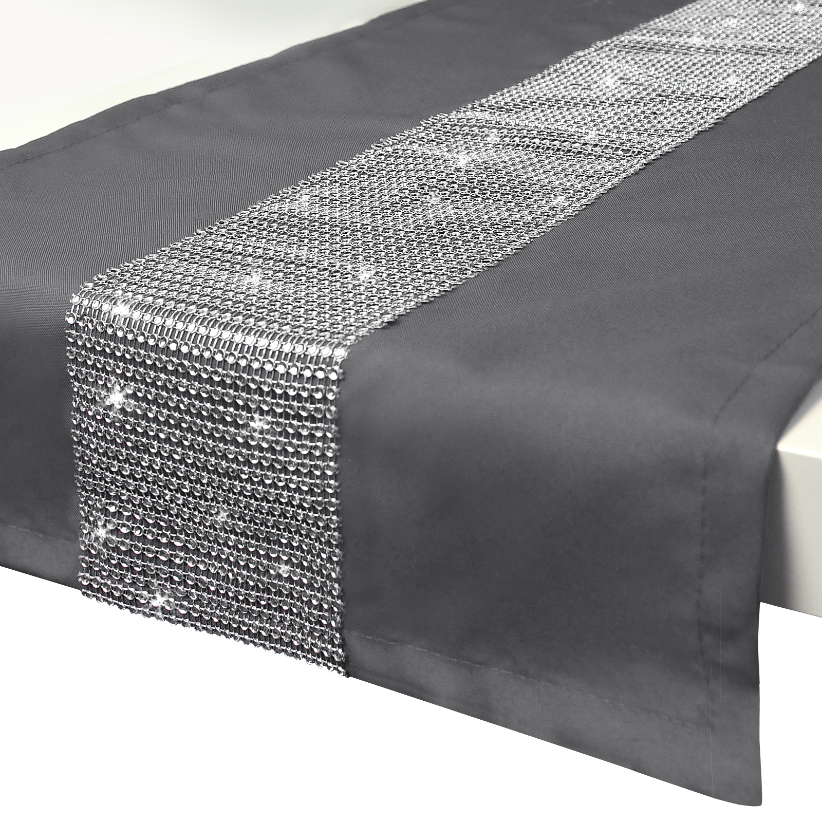 

Bieżnik Glamour z cyrkoniami Obrus 40x140 szary