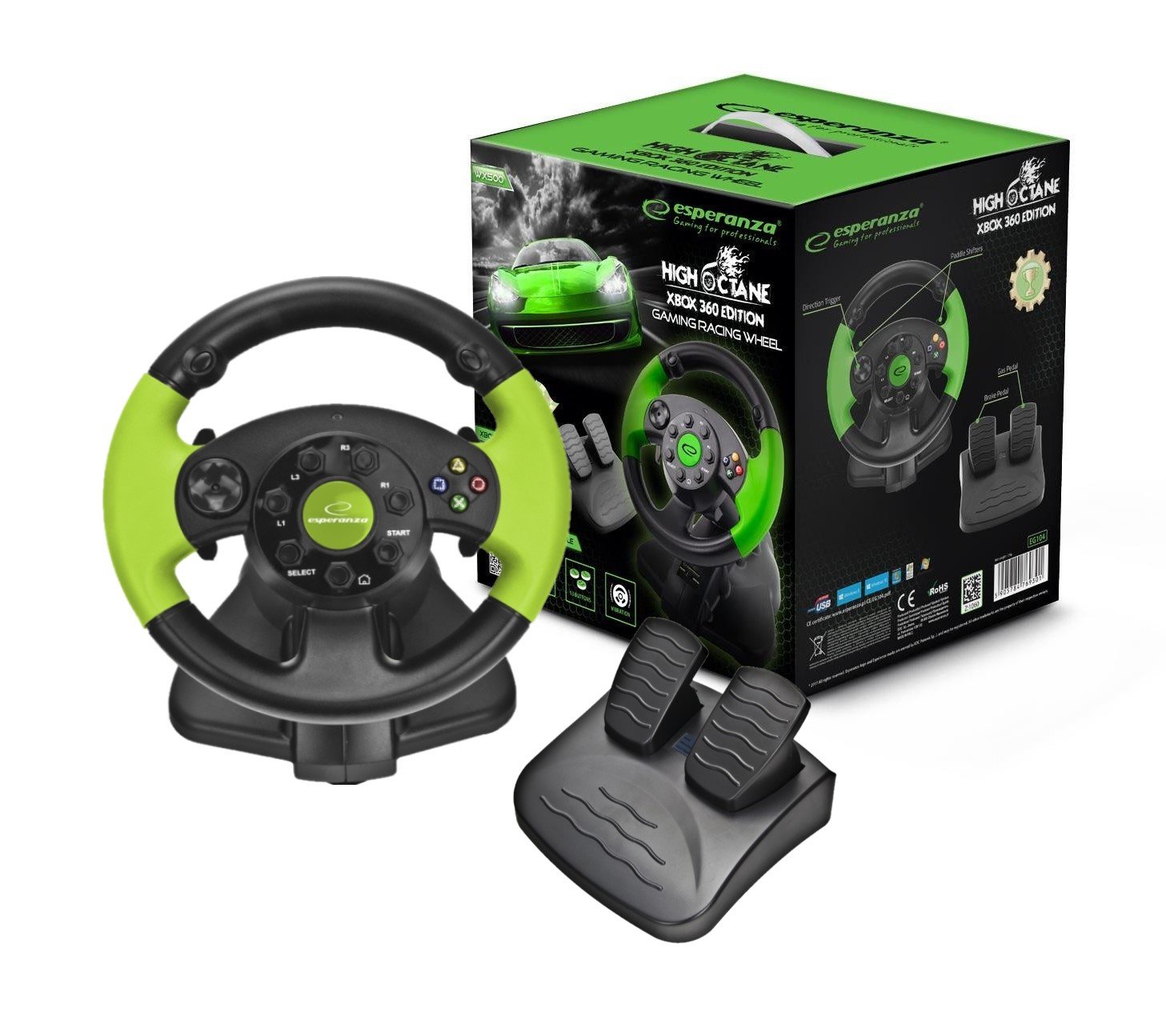 КЕРМО З ВІБРАЦІЄЮ XBOX 360 PC PS3 USB ПЕДАЛІ ВІБРАЦІЯ МУЛЬТИІНТЕРФЕЙС