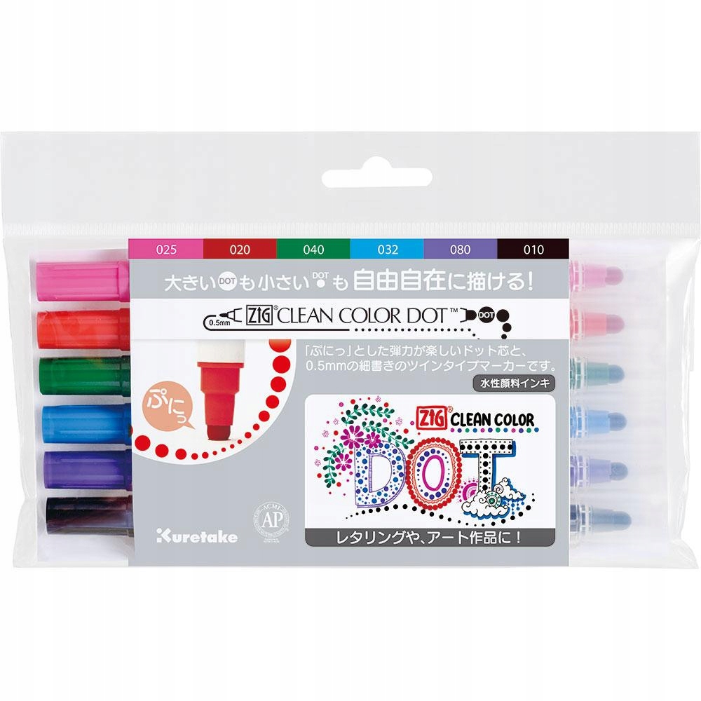 Sada tužek Zig Clean Color Dot Kuretake 6 ks