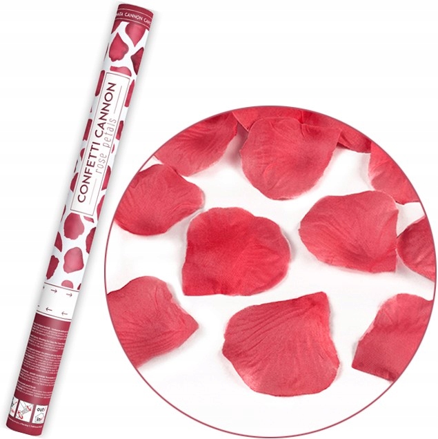 TUBA STRZELAJĄCA KONFETTI BORDOWE PŁATKI RÓŻ NA URODZINY ŚLUB WESELE 60 CM