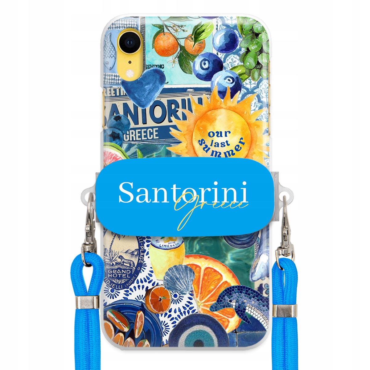 Puzdro pre iPHONE Xr Modré Crossbody vodítko držiak Santorini Sea Vibes