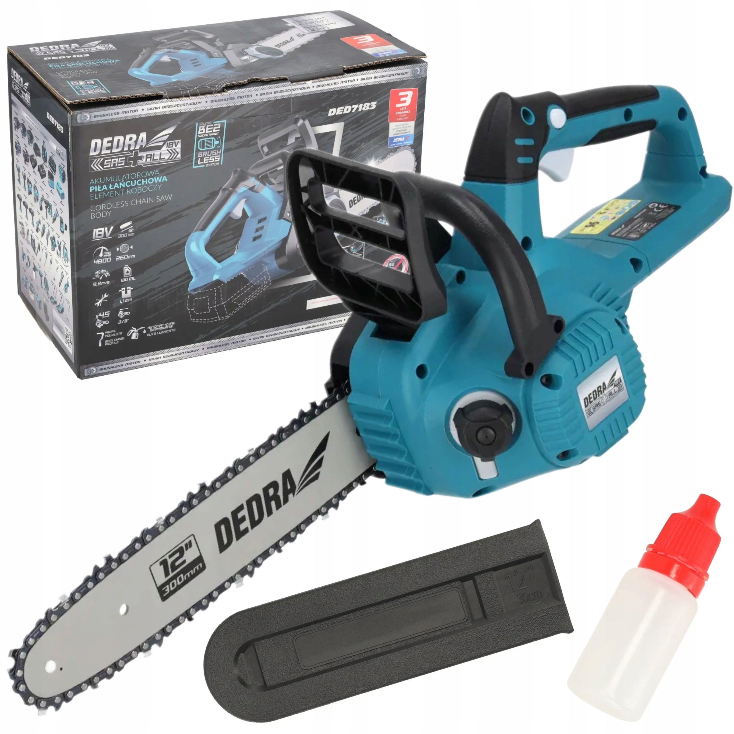 Aku Řetězová Pila Dedra 18V Vodící Lišta 12" 4800 Rpm DED7183