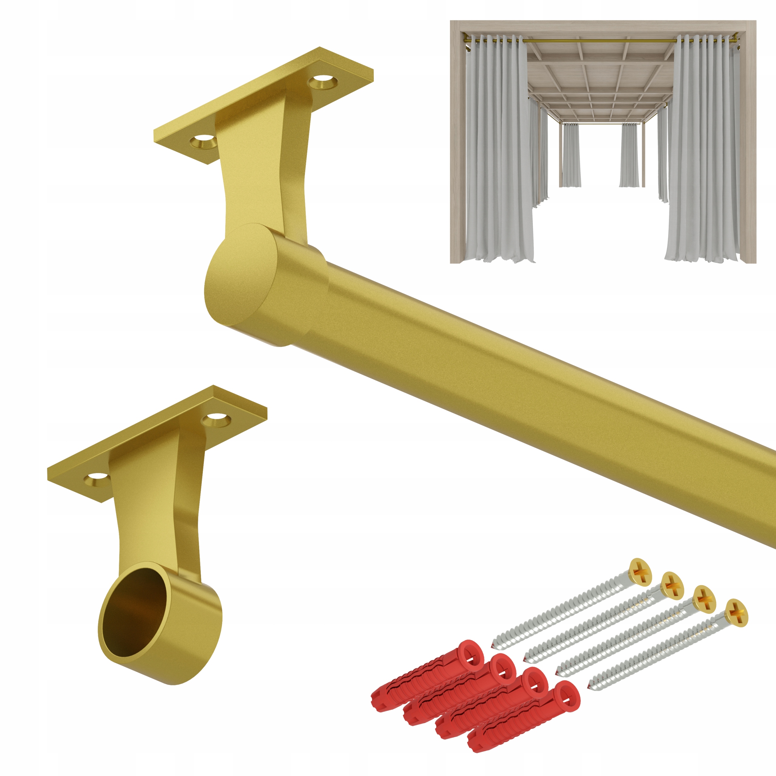 Tyč na zahradní záclony do altánku balkon Terasa E fi 25 mm 148 cm zlatá