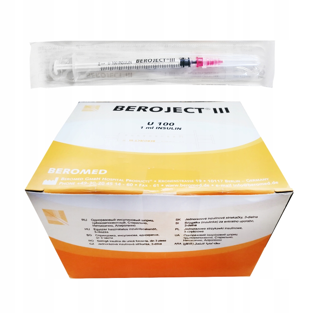 

Strzykawki insulinowe luer 1ml U100 0,33X13 100szt