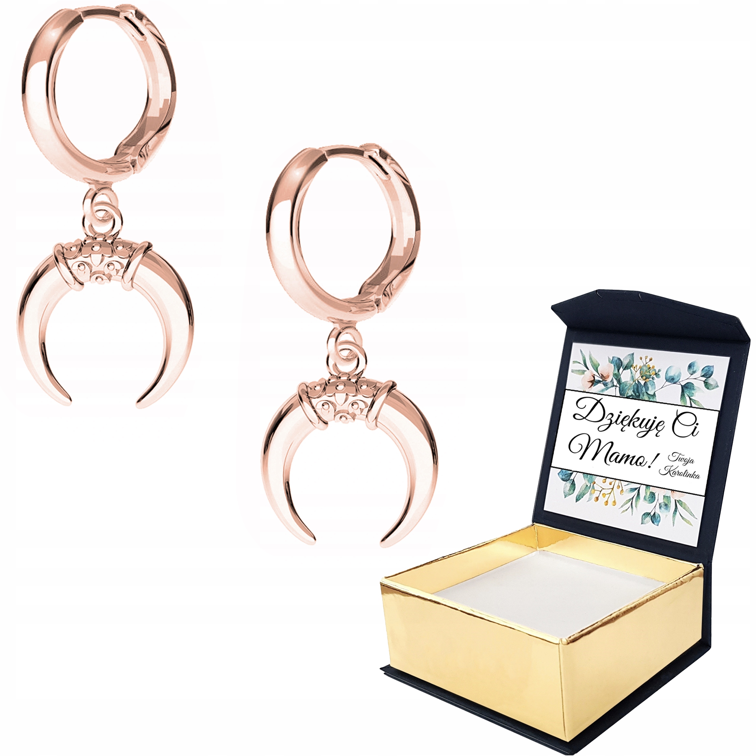 Náušnice růžové zlato Rohy 925 Vlastní Potisk