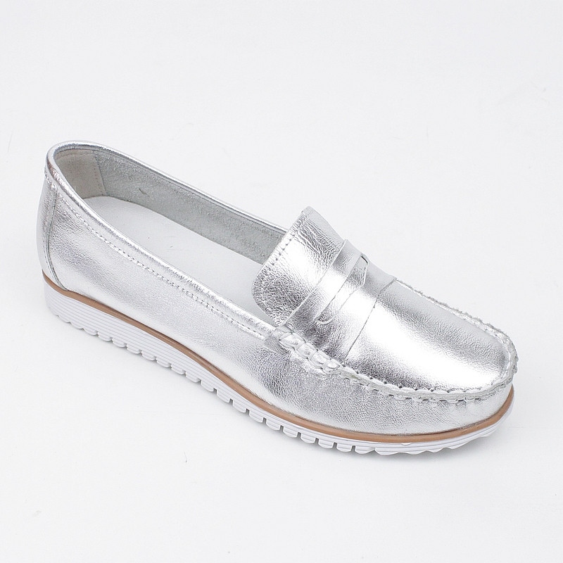 Loretta Vitale 4001 Stříbrné Mokasíny Kůže vel. 39