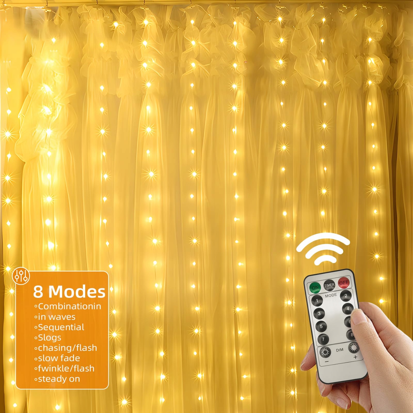 JSDOIN Kurtyna Grilanda Zasłona Świetlna Lampki Dekoracyjne 360LED 8 Trybów — miniatura 5